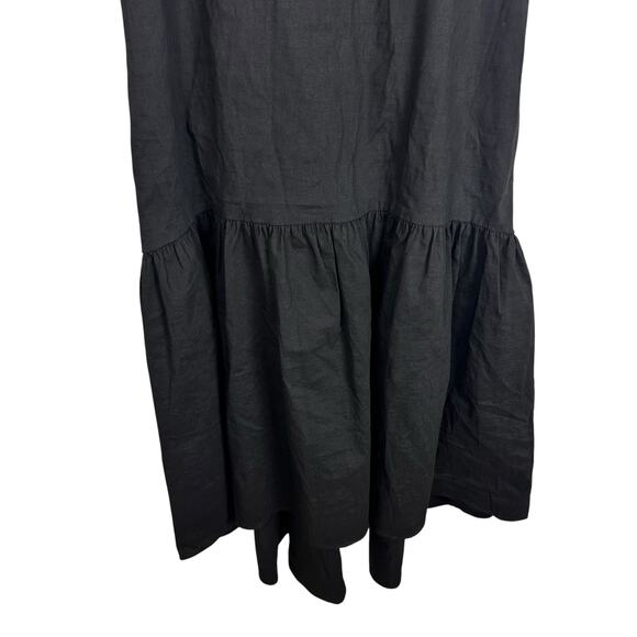 Theory Linen Blend Midi Ruffle Hem Dress Black Sz Small Resort Vacation Classic - Picture 8 of 16